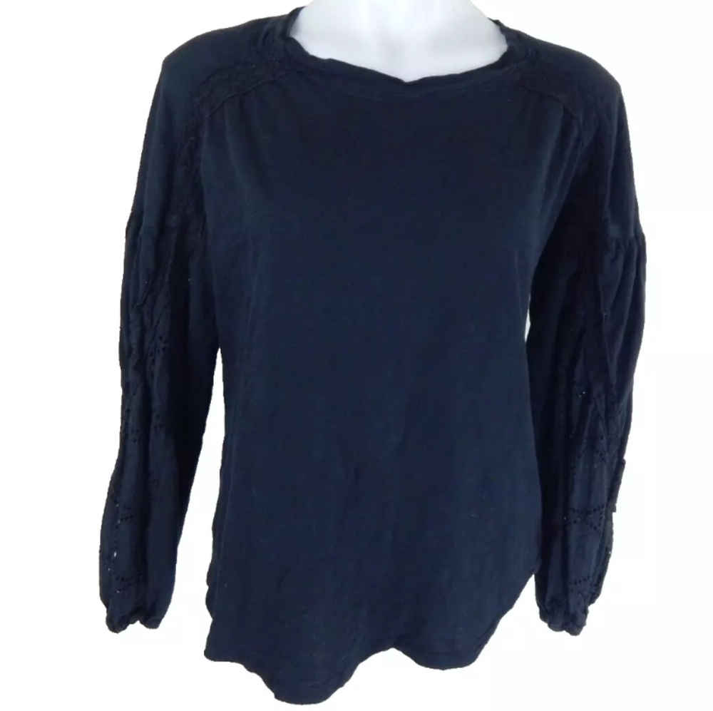 Eri + Ali Eyelet Lace Trim Balloon Sleeve Top